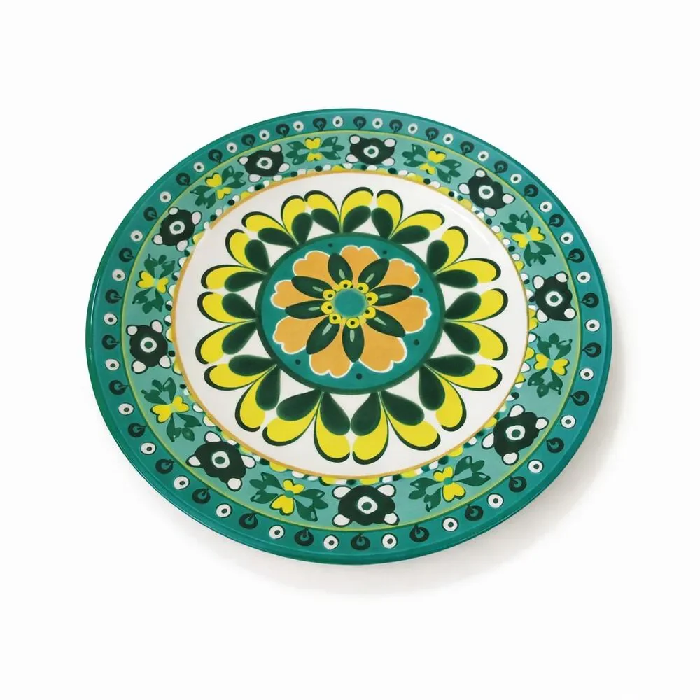 Set of 4 Spanish Style Floral Medallion Melamine Dinner Plates 11.25”